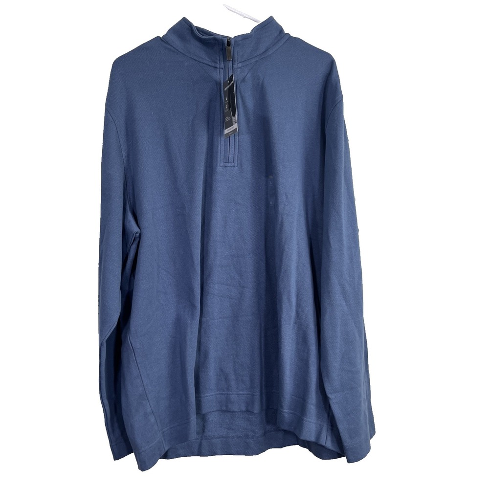 Geoffrey Beene Mens XL 1/4 Zip Pullover Sweater Blue Textured Knit Slim Fit Golf